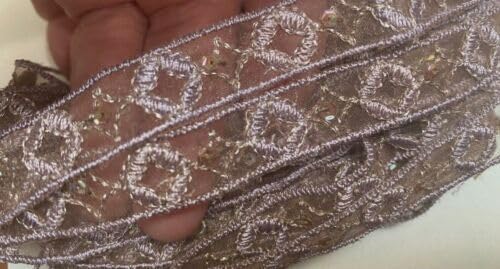 Dusty Lavender Embroidered Hand Sewn Trim 1/2" Sequins Glass Beads 1yd Fabric