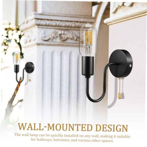 Aplique de Pared E26 de Hierro Vintage con Cadena de Tracción para Dormitorio rústico 3