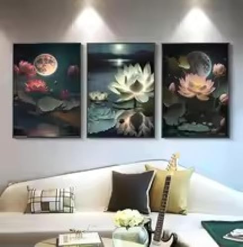 Toile étang de nuit et lotus pour une ambiance zen dans votre salon moderne