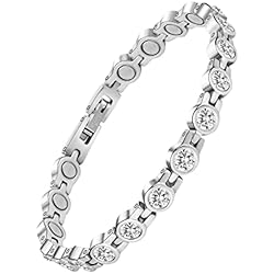 Pulseras Curativas Para Mujer JEROOT Pulseras Magneticas, Mujer Pulseras Magneticas Terapia Acero Inoxidable Pulseras Magneticas para Aliviar el Dolor Pulsera Magnetica Curativa + Herramienta (White)