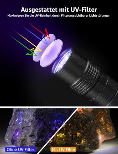 Lepro UV Taschenlampe, 365nm UV Lampe mit Clip, Batteriebetrieben Schwarzlicht Taschenlampe, Vielseitig & Tragbar Bernstein Lampe für Lecksuche, Haustierurin und Falschgeld-Erkennung