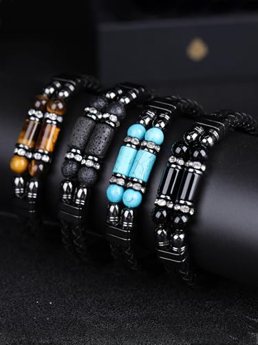 Pulsera de cuero para hombre con piedras naturales ajustable miniatura 5