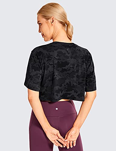 Crz Yoga Women's Pima Cotton Workout Crop Tops Short Sleeve Yoga Shirts Casual Athletic Running T-Shirts Camo Multi 6 Medium #TOP1