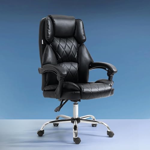 Artiss Ergonomic Office Chair High Back Leather Gaming Chair, Big and Tall Executive Office Desk Chairs with Adjustable Tilt, Swivel Computer Chair for Executive Home Office, Black