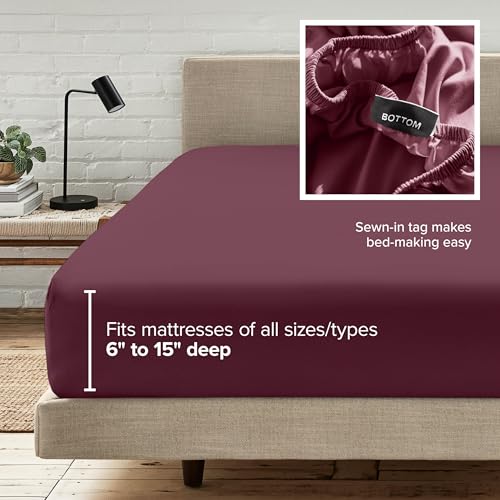 Bare Home Twin XL Fitted Sheet - 1800 Ultra-Soft (Twin XL, Burgundy) - image 6