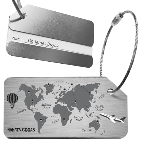 Image of Luggage Tags 2 PCS, Luggage Labels for Suitcase, Travel Accessories with World Map Design - Brushed Aluminum Alloy with Name ID Labels for Small & Large Suitcase (World Map Pack-2)