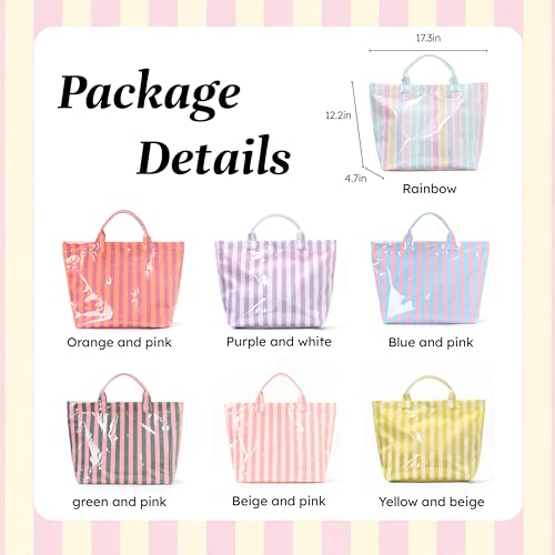 Bolso Tote impermeable de PVC bordado rayado miniatura 7