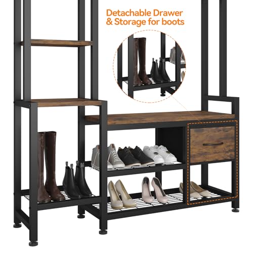 Hall-Tree-for-Entryway-43-Bench-with-Shoe-Storage-Large-Coat-Rack-Shoe-Bench-with-5-Tier-Shelves-5-in-1-Design-Front-Door-Shoe-Rack-and-Wall-Rack-Hooks-and-2-Drawers-Rustic-Brown