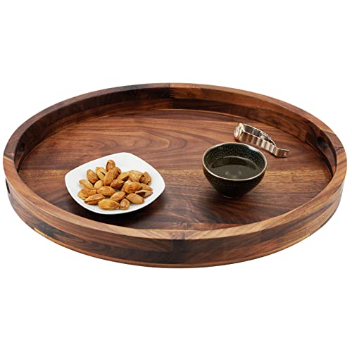Magigo 18 Inches Extra Large Oval Black Walnut Wood Ottoman Tray With Handles, Serve Tea, Coffee, Classic Ellipse Wooden Decorative Serving Tray #TOP3