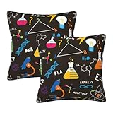 2 Pack Chemical Formula Decorative Throw Pillow Covers, Chemicals Symbol Square Soft Cushion Case Set for Couch Sofa Bedroom Living Room,Science Theme Black Pillow Cases Pillowcases, 18x18 Inches