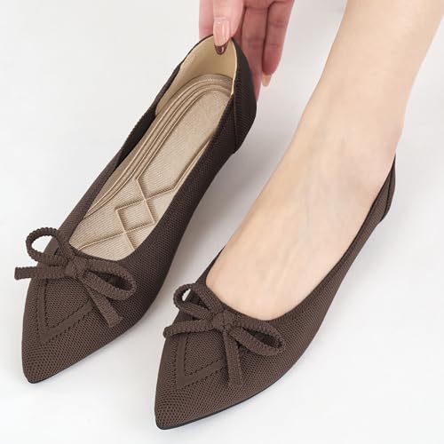 Image of Ablanczoom Ballet Flats Shoes for Women: Dressy Pointed Toe Bow Knit Flats Comfortable Slip On Work Business Casual Shoes