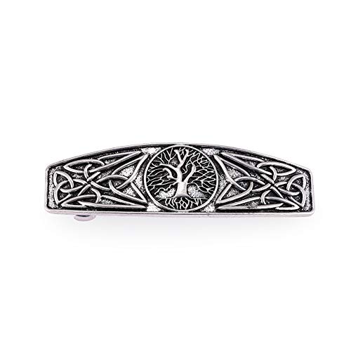 VASSAGO Antique Celtic Irish Knot Trinity Triquetra Tree of Life Barrette Hairpin Geometrical Retro Protection Hair Clips for Women Teens Girls (Antique Silver, Tree of Life)