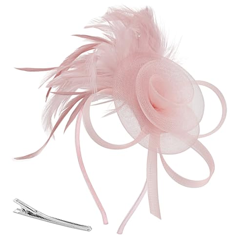 CENCERY Fascinadores Rosa Nude para Mujeres con Plumas & Flores, Elegante Clip para el Cabello para Bodas, Fiestas en Jardines y Eventos Royal Ascot