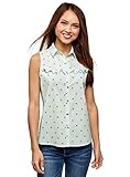 Estilo de ropa: Casual oodji Ultra Mujer Blusa de Algodón con Volantes, Verde, ES 42 / L