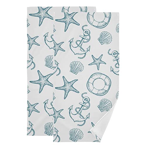 Kusthanddoeken voor badkamer set van 2 zeesterschelp nautische zeeschelp oceaan wezen luxe handdoeken 40,6 cm x 71 cm zachte absorberende badkamer handdoek voor sportschool, spa, hotel, keuken schotel