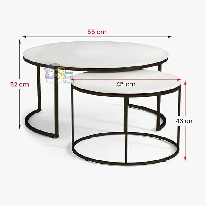 Image of 2-Piece Round Coffee Table Set | Marble Finish MDF Top with Golden Iron Frame | Modern Center & Side Table for Living Room, Bedroom & Small Spaces Black White
