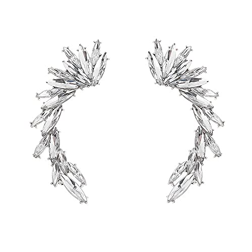 Crystal Leaf Climbers Crawler Jewelry Jacket Earrings Sparkly Zircon Pave Metal Ear Cuff Wrap Clip Stud Earring Climber Top Ear Clip for Women