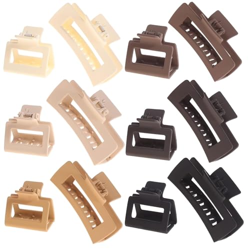 ETHEL 12 Pack Square Claw Clips, Big and Small Neutral Rectangle Hair Non-slip Matte Large Clips for Women,Strong Hold jaw clip Thick Thin