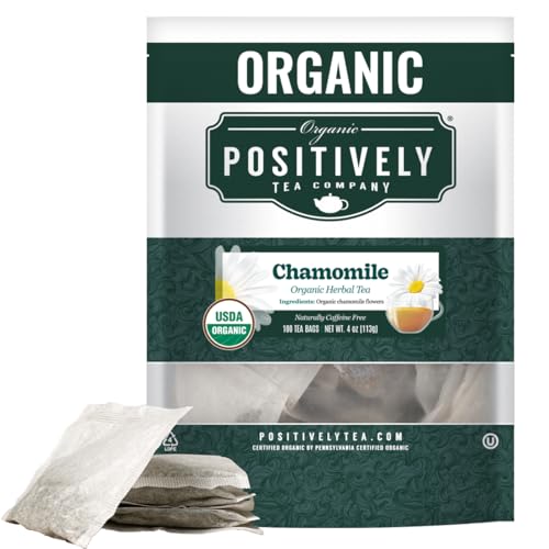 Image of Organic Positively Tea Company, Chamomile Herbal Tea Bags, 100 Count, Eco-Friendly Tea Bags, Non-GMO