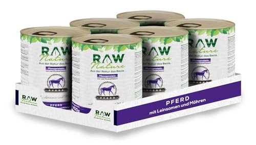 RAW Nature - Pferd Pur 6x800g - Mit Leinsamen - Nassfutter für Hunde - Hoher Fleischanteil - Monoprotein - Alleinfuttermittel - Getreidefreies Hundefutter (6er Pack)