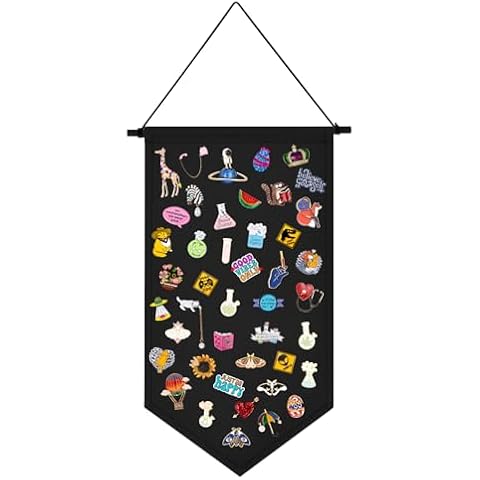 Kunyeah Wall Hanging Brooch Organizer Storage Case Colorful Canvas Pin Board Stand Enamel Pin Badge Hanging Holder Display Banner Earrings Collection Holder - Pins No Included (Black) Cover