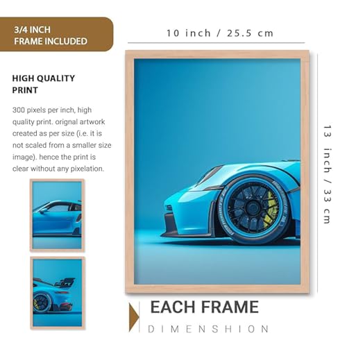 Image of TASVEE Car wall posters | set of 3 wall frames | posters for wall | Wall Decoration for Bedroom, Living Room & Office | Best Gift for Boys & Car Lovers (A8, MEDIUM 10X13, Framed)