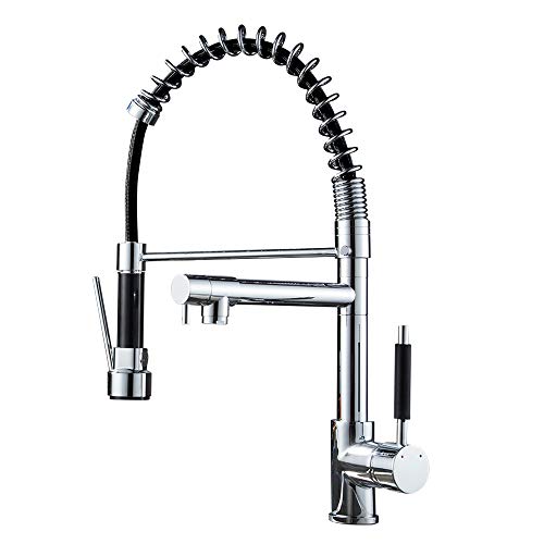 Kitchen Sink Faucets Commercial Solid Brass Single Handle Single Lever Pull Down Sprayer Spring Kitchen Sink Faucet, Brushed Nickel