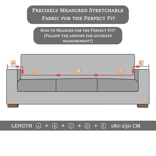 Image of Lukzer 3 Seater Beige Lining Design Universal Sofa Cover | 360 Fully Covered Anti-Slip Washable Couch Cover Protecter | 140 GSM Stretch Fit Polyester + Spandex Slipcover (180-230cm /SC-021-03)