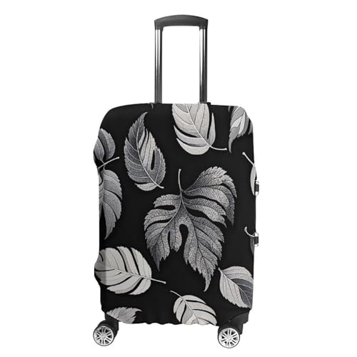 Black Gray Leaf Jacquard Luggage Cover Elastic Suitcase Protector Case Anti-Scratch Washable Baggage Covers Protector For Traveling, Aircraft Consignment XL