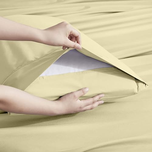 Image of Nestl Extra Deep Twin XL Sheet Set - 4 Piece Breathable & Cooling Sheets - Hotel Luxury Bedding Set with 18-24 Inch Extra Deep Pockets - Easy Fit - Super Soft, Wrinkle Free & Comfy - Vanilla Yellow