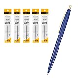 Big CLG05-RBLRF5 Ballpoint Pen, Click Gold, 0.5, Oil-Based, Black, Smooth, Royal Blue Shaft, Set of 5