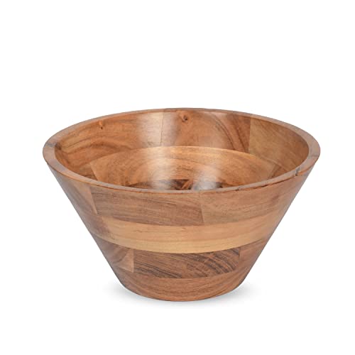 Edhas Acacia Wood Modern Salad Bowl For Fruits Or Salads Wood Serving Bowl & Decorative Centerpiece For The Dinning Room. (10" X 10" X 5") #TOP9