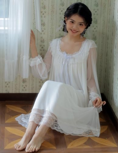 Womens Vintage Victorian Nightgown Square Neck Nightdress Princess Sleepwear Plus Size Lounge Dress3