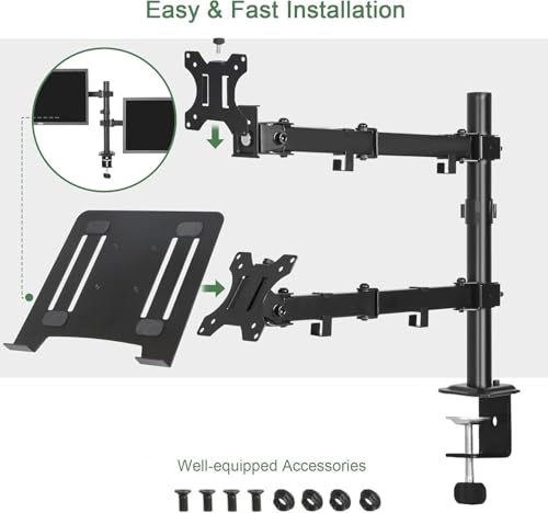 Image of STAR WORK Dual Monitor and Laptop Desk Mount Stand, Adjustable Clamp Mount with Monitor Arm and Laptop Tray, Fits 13-27 inch Inch Screens and Up to 17 Inch Laptops, VESA 75x75 100x100mm