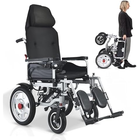 Reclining Electric Wheelchair for Adults Lightweight Foldable, 500W All Terrain Motorized Power Wheelchair,Reclining Intelligent Folding Electric Wheelchairs for Seniors,Airline Approved Cover