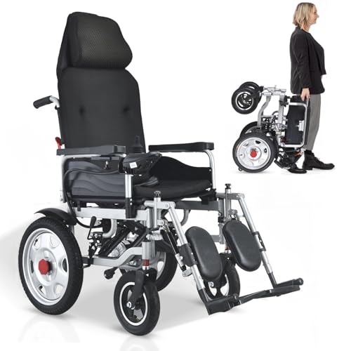 Reclining Electric Wheelchair for Adults Lightweight Foldable, 500W All Terrain Motorized Power Wheelchair,Reclining Intelligent Folding Electric Wheelchairs for Seniors,Airline Approved