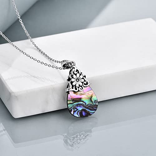 POPLYKE Sterling Silver Moonstone/Abalone Shell/Turquoise Filigree Teardrop Necklace Jewelry for Women4