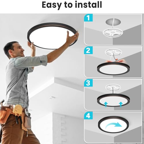 Image of libtit 16Inch Flush Mount LED Ceiling Light Fixture, 3000K 4000K 6500K Adjustable, 36W 3600lm Rubbed Bronze Satin Round Ceiling Lamp for Bathroom Shower Hallway Kitchen, 2 Pack