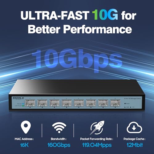 8 Port 10G Web Managed Switch,8X10G SFP+ Ports, Link Aggregation/QoS/VLAN/IGMP, Wall Mounted Fanless 10Gb Multi-gig Network Switch - Image 4