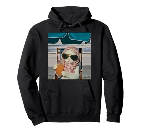 Weiße Katze Orange Drink Sonnenbrille Strandkorb Blauer Regenschirm...