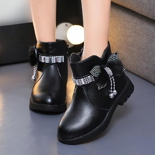 Ankle Boots for Girls Kids Ankle Booties Comfortable Slip on Lug Sole Short Booties Side Zipper Bowknot Dress Shoes2