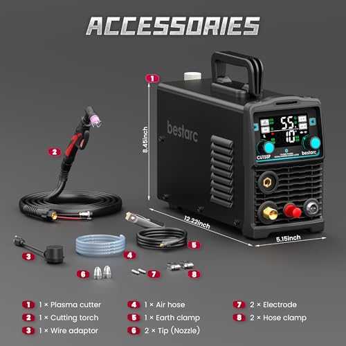 Image of Bestarc Plasma Cutter, [Pilot Arc][Large LED Display] 55A bestarc Plasma Cutter Machine 110 /220V Dual Voltage, 5 /8 Inch Clean Cut 3 /4 Inch Max Cut, Post Flow Mesh Cut, 2T /4T for Beginners DIY, Black