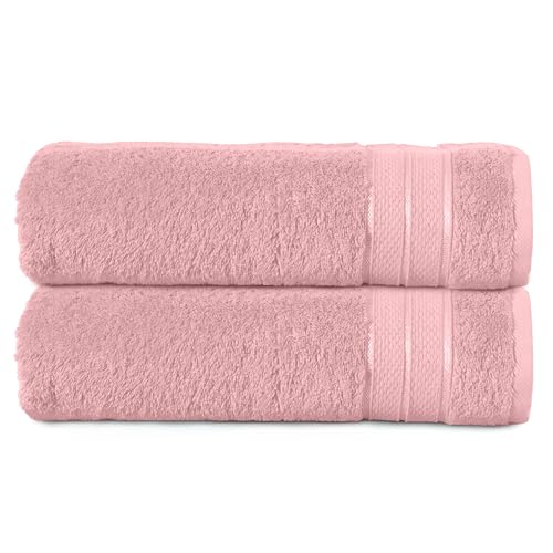 Image of Elegant Comfort Three Line Popcorn Towel Set for Bathroom 27 x 54 inches, Premium Hotel Quality 2-Pack Bath Towels, 100% Turkish Cotton, Soft and Durable, Quick Dry and Highly Absorbent, Dusty Pink
