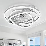 Curve Curio 24 Inch Modern Ceiling Fan with Light, Fandelier Ceiling Fan with Light 6 Speed Dimmable Ceiling Fans with Lights and Remote and App Control for Bedroom (SILVER)