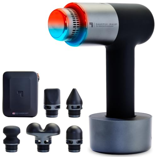 Image of Sharper Image Deep Tissue Percussion Massage Gun, Powerboost Pro+ Hot & Cold Rechargeable Handheld Massager, 6 Adjustable Speeds, 6 Attachment Heads & Carrying Case, Muscle Pain Relief, Black