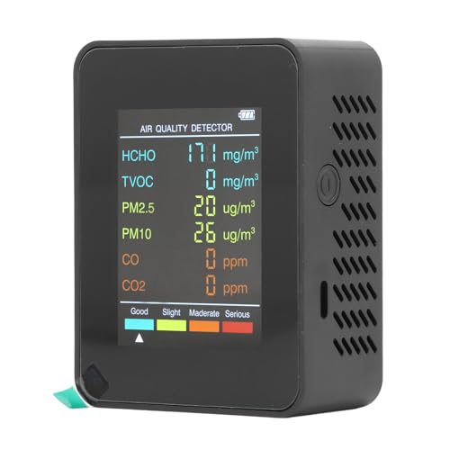 CO2 Monitor, Air Quality Monitor Indoor, Portable Air Quality Meter for CO2 TVOC HCHO PM2.5 PM10 Detection, Air Quality Tester for Home (Black)