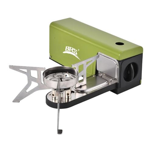 Réchaud de camping portable - Réchaud à gaz d'extérieur pliable avec anneau pare-vent, boîtier en acier inoxydable robuste et valve de sécurité - Parfait pour les voyages, la chasse, le camping et