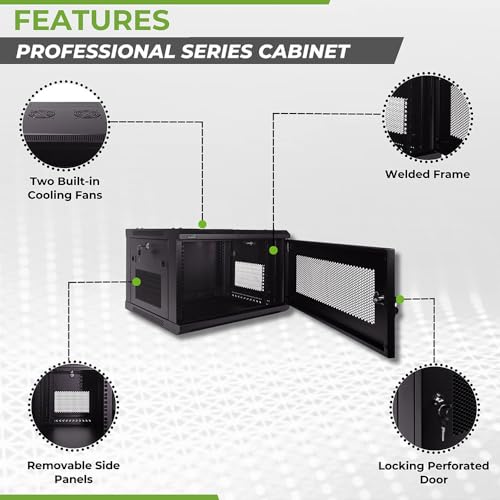 Image of NavePoint 6U Server Rack - 17.7' Deep, Wall Mount Network Cabinet with Locking Perforated Door, 19' IT Equipment Compatible, 2 Fans, Removable Side Panels, Black