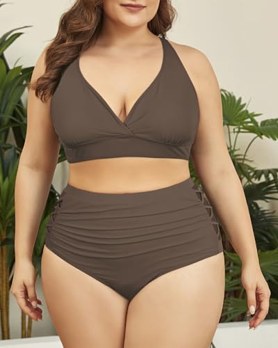 Womens Plus Size Bikini Tummy Control Swimsuits Two Piece Bathing Suits High Waisted Swimwear2