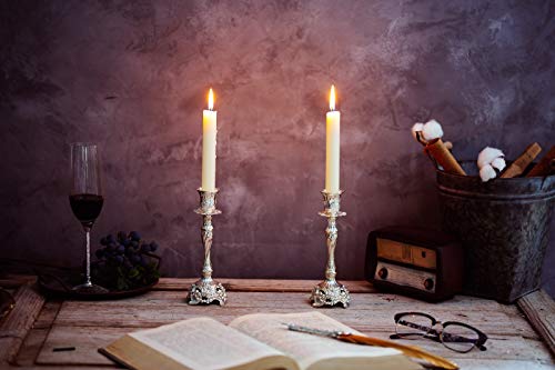 Sziqiqi Silver Plated Candlestick Holders Set Of 2 Taper Candle Holders Deluxe Ornate Candle Holders For Shabbat Taper Candles, Candle Centerpiece, Wedding Candles, Christmas Candle, 7.4Inch #TOP5